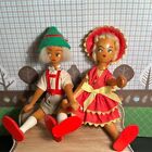 Vintage Wooden Polish Peg Dolls 7 inch Lot of 2 Lederhosen
