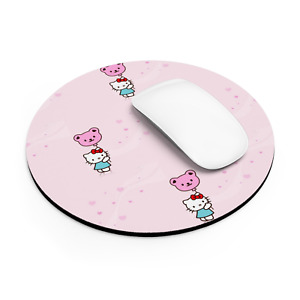Pink Hello Kitty Pattern Mousepad - 7.5 inch circle mat - Cute Kawaii Gift