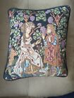 Vintage Medieval Tapestry Pillow Lady Man Deer Birds In Grape Vineyard 13X11