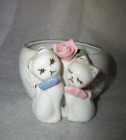 New ListingVintage Porcelain Two Kitties Boy & Girl  & Rose on Trinket Dish. sm. Planter