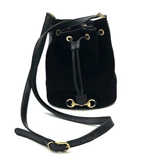 [RARE]  Gucci Vintage Shoulder Drawstring Bag Horsebit Suede Black Auth #0229