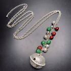 Long Jingle Bell Pendant Necklace Glitter Bells Charms Christmas Holiday Silver
