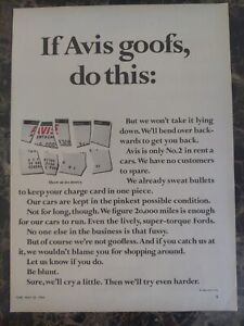 Avis Rent a Car Rental Agency Charge Card 1964 Vintage Print Ad