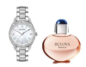 Bulova Women's Sutton Quartz Silver Bracelet Perfume Watch Set 32MM 96R228