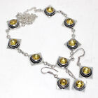 Citrine 925 Silver Plated Gemstone Necklace Earrings Set 20|1.5