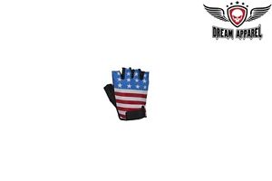 Leather Motorcycle Fingerless Gloves with USA Flag - free shipping