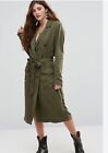Free People Tencel Trench Coat Duster Military Army Green MEDIUM NWT $228.