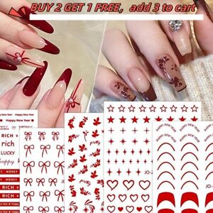 3D Nail Sticker Red Heart Nail Art Stickers Adhesive Nails Tip Nail Decorations