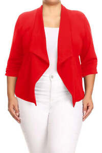 MOA Collection Plus Size Solid Waist Length Jacket in Loose Fit