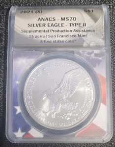2021 (S) American Silver Eagle $1 ANACS MS70 Type 2 First Strike Coin