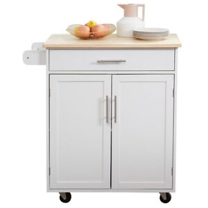 Small Kitchen Island on Wheels Cart Trolley Microwave Countertop Cabinet Storage