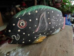 New ListingFabulous Primitive Vintage Hand Carved & Painted Wood Fish Folk Art Figure