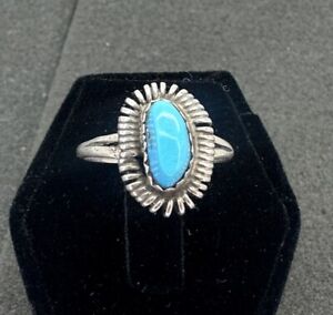 Sterling Silver Vintage Turquoise Ring Size 7.5
