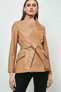 Beige Women's Trench Coat Soft Lambskin Fashionable Leather Formal Style Party
