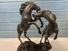 Vintage Equestrian Art Two Horses Running Playing Bronze Statue Sculpture