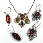 Baltic Amber Sterling Silver Earrings & Pendant Necklace Wire Latch Jewelry