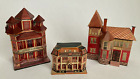 Vintage Straw Trinket Jewelry Box Houses Mansions Balsa Wood Miniatures Lot Of 3
