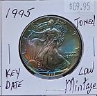 1995 American Silver Eagle Rainbow Toned BU 1 Oz Coin US $1 Dollar Uncirculated