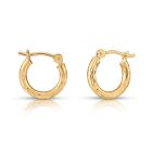 14K Real Solid Yellow Gold Full Diamond-Cut Round Creole Hoop Earrings All Sizes