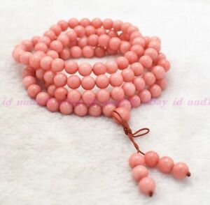 Tibet Buddhist Pink Rhodochrosite Round Gemstone 108 Prayer Beads Mala Necklaces