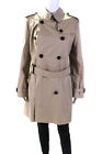 Burberry Womens Cotton Collared Double Breasted Trench Coat Beige Size 12