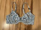 Victoria Secret luxe lingerie embroidered unlined plunge bra 36C Ice Blue
