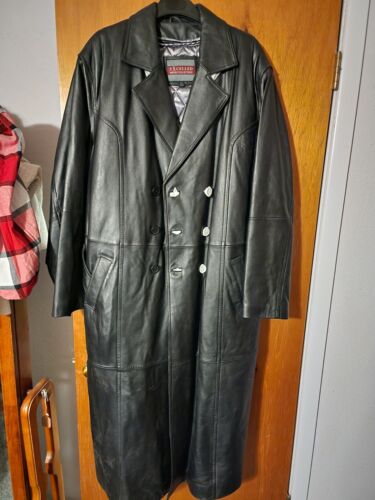 NWT NOS VINTAGE EXCELLED Double Breasted LEATHER FULL LENGTH MEN TRENCH COAT XL