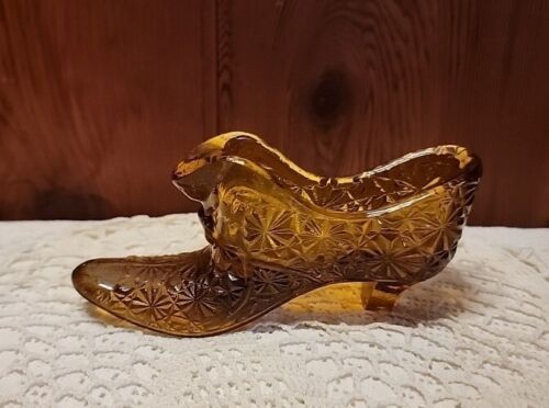 Vintage  Art Hobnail Amber Glass Cat Head Slipper Shoe Fenton?