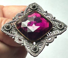 New ListingAntique Gay 90's Button Silver Filigree w/Faceted Purple Glass Jewel Cut Steels