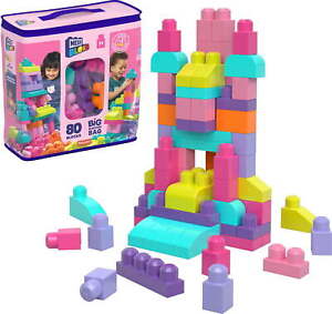 Mega Bloks Fisher-Price Toy Blocks Pink Big Building Bag With Storage -80 Pieces