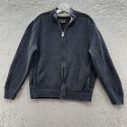 Overland Sweater Jacket Mens L Blue Cotton Blend Knit Bomber Full Zip Pockets