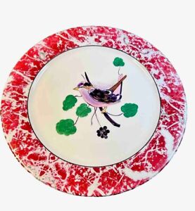 Vintage Italian Bird Charger Plate By Renee For Thaxton & Company 13” Pink Robin