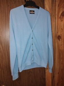 Vintage 70s Crown Sportswear Blue Medium Cardigan Orlon Acrylic Sweater M
