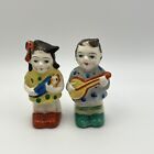 Vintage Salt And Pepper Shakers Boy & Girl 1940s-50's Boy Playing Guitar  Japan