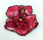 Vintage Cloisonne Pink & Red Hibiscus Flower Brooch Pin