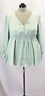 NEW Suzanne Betro Large Top Pale Mint Womens Smocked Empire Waist 1/4 Button