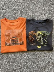 Under Armour Boys Orange Gray Graphic Tee Shirt Bundle (4)