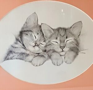 Original Graphite Pencil Drawing Kittens Oval Mat Framed Signed V Miller 15