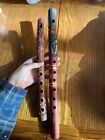 Lot Of 2 Flutes Basuri Bansuri Wooden Hand Carved Musical Instrument