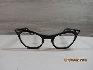 Vintage Titmus Black Cat Eye Prescription Bi-Focal Eyeglasses 3-3/4 x 5-1/4