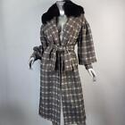 NWT~$400~UNFURTIVE~S~ITALY~BLACK WHITE PLAID METALLIC REAL FOX FUR BELTED COAT