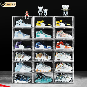 12 Shoe Storage Box Organizer Sneaker Case Clear Container Magnetic Foldable Xl