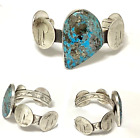 Beautiful Native American Handmade Sterling Silver VTG Coin Turquoise Bracelet