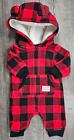 Baby Boy Clothes Carter's Newborn Fleece Red Plaid Lined Hooded Outfit