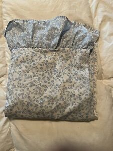 Vintage St Marys FULL FLAT And Fitted (Needs Elas) Sheet Ruffle Floral Blue/Wht