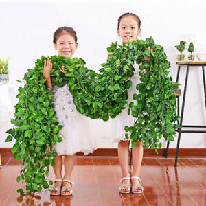 Artificial Hanging Plants Fake Flowers Leaves Long Green Silk Ivy Vine Garland