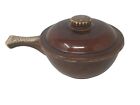 Vintage Hull Brown Drip Soup Chili Bowl Handle & Lid Stoneware Pottery Ovenproof