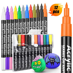 12PCS Colors Acrylic Paint Pens DIY Marker Set Waterproof Premium Extra Fine Tip