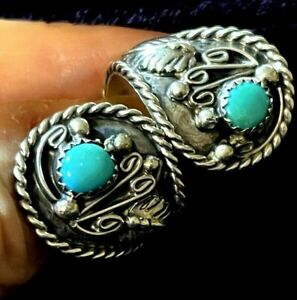 Navajo Chester Guerro Signed Sterling Silver Sleeping Beauty Turquoise Ring 6.75