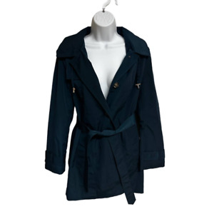 London Fog Single Breasted Belted Rain Trench Coat in Dark Teal Size Small